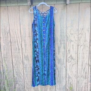 Vintage R. J. & Co. Crepe Ocean Watercolor Maxi Dress Coastal Women's Size 12
